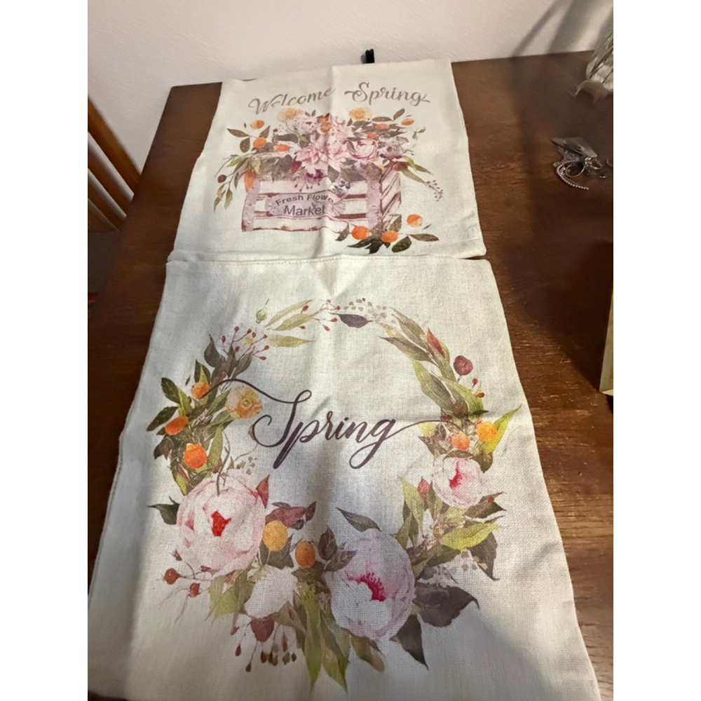 Spring Pillow Covers Set of 2 Floral Farmhouse Welcome Spring Wreath Linen Zippe